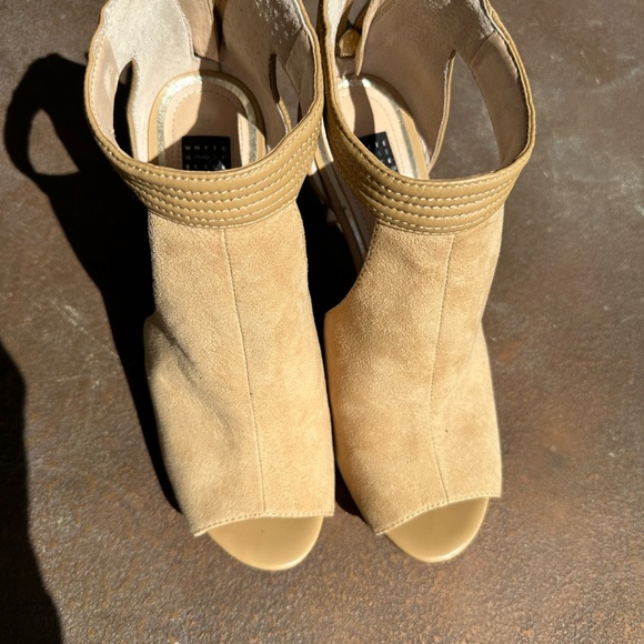 White House Black Market suede like heels 7 1/2 back zipper with peek a boo toe - Picture 1 of 9